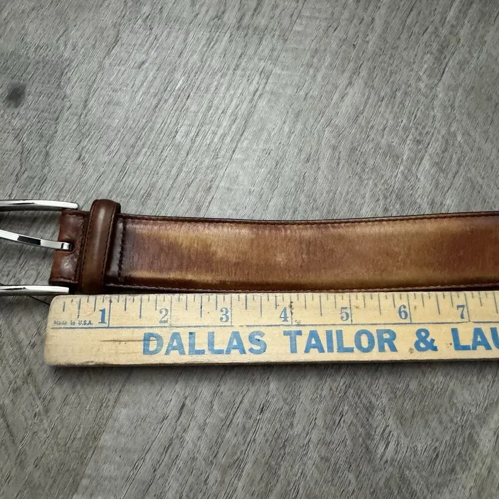Magnanni Velaz Mens Calfskin Leather Belt Size 34 Tabaco Square Bar Style 1510